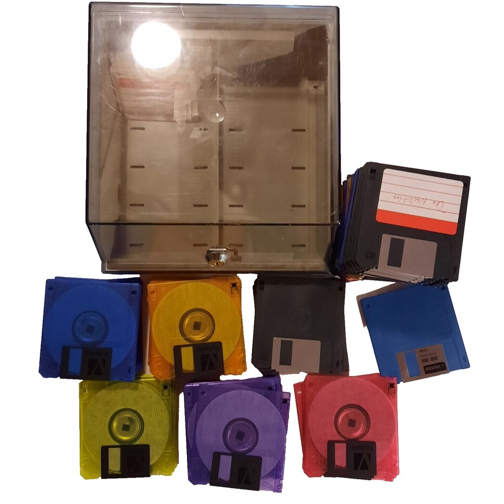 Vintage Floppy Disk Holder + 82 Untested Disks 3.5" 1.44MB